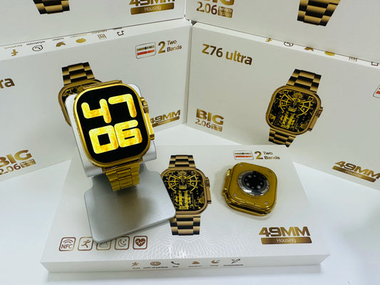 NEW LETEST Z76 ULTRA SMARTWATCH 49MM FULL HD LED DISPLAY DUAL STRAPS WITH CHAIN GOLD EDITION BLUETOOTH SMARTWATCH