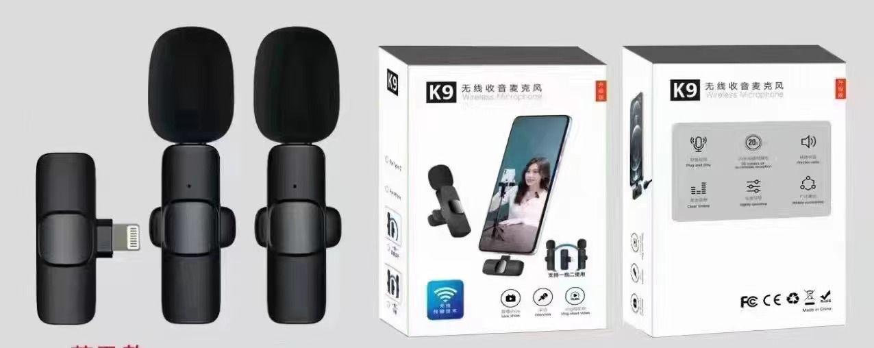 K9 2 in 1 Dual Microphone Mic Plug & Play USB Type C & iOS Wireless Lavaliere Microphone Auto Sync Noise Reduction NO APP or Bluetooth Needed- Dual Mic